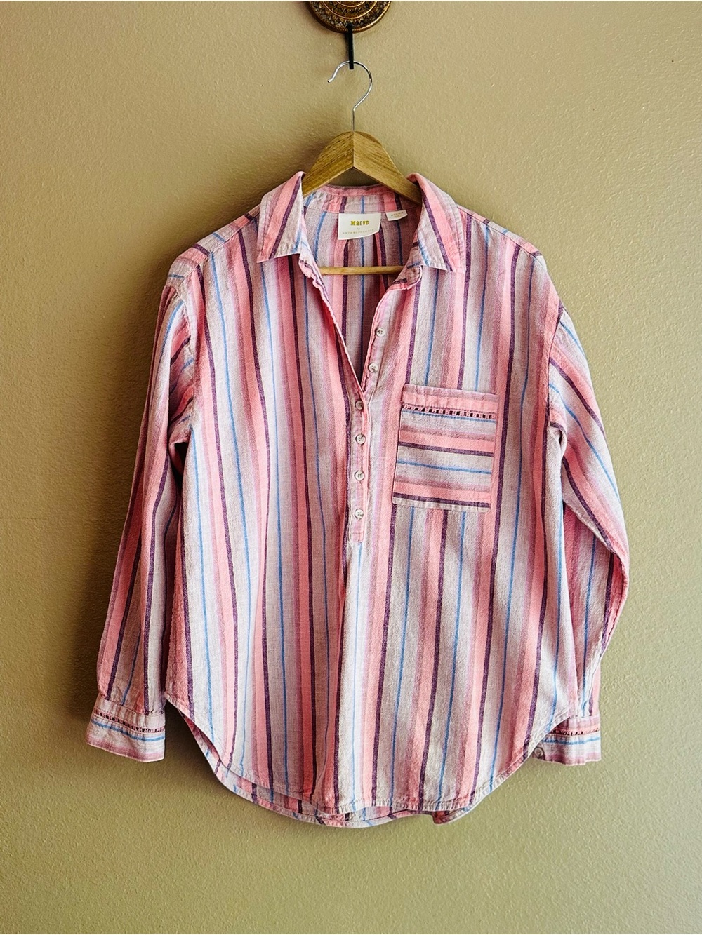 Maeve Pink and Blue Striped Button-Down Shirt